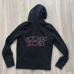 Victoria's Secret Black Cotton-Blend hoodie Sweater medium